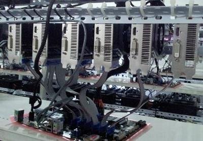 High-performance mining rig set up for Ethereum mining in a controlled hosting environment
