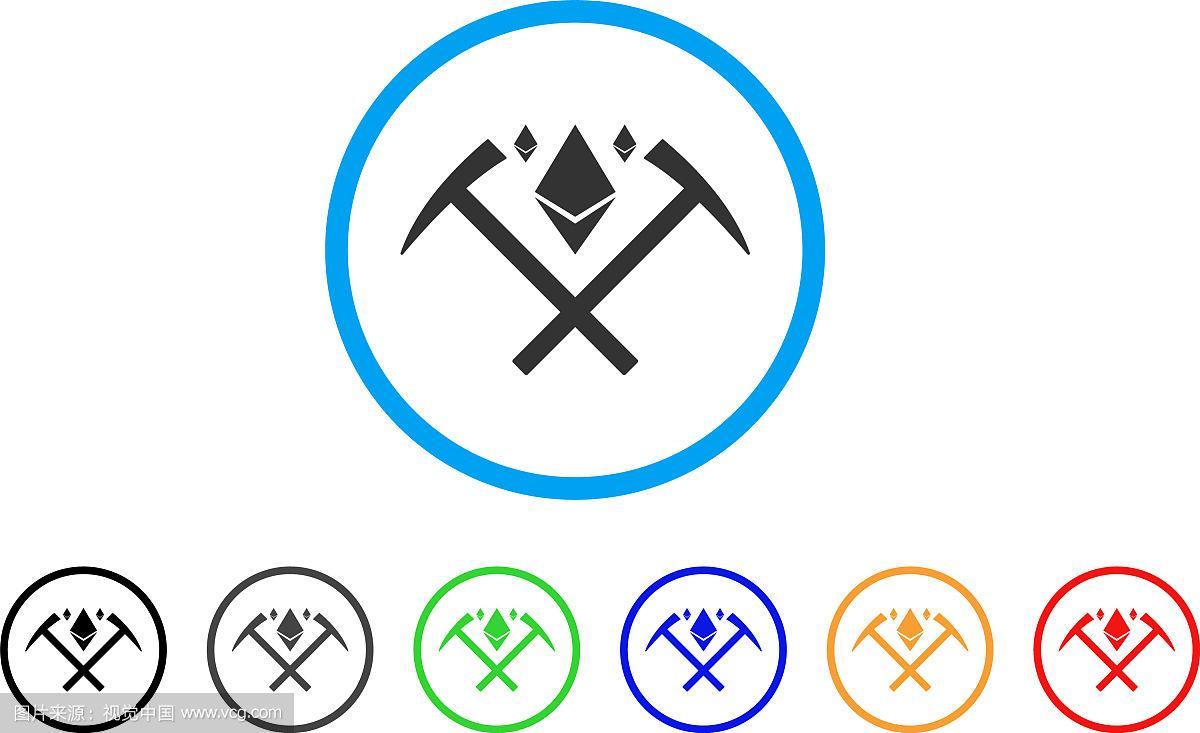 Ethereum logo surrounded by mining symbols